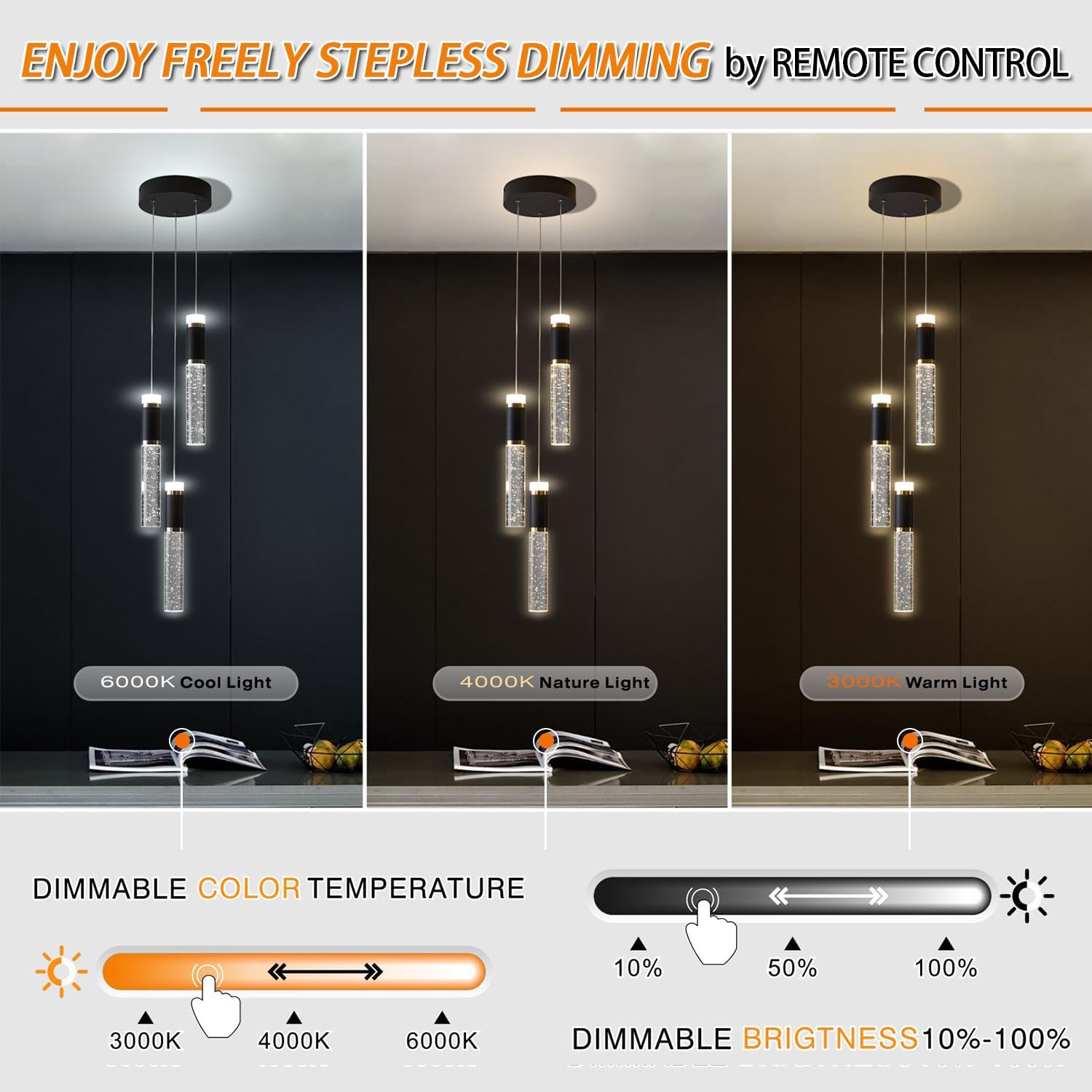 Elevate Your Space with Our 3-Light Adjustable LED Pendant Chandelier - Perfect for Kitchen, Dining Room, and More!