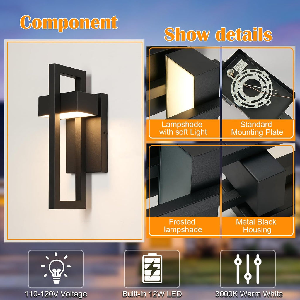 Illuminate Your Outdoors with Large Waterproof LED Modern Patio Lights - Matte Black Finish, Warm White Glow, Perfect for Garages and Porches