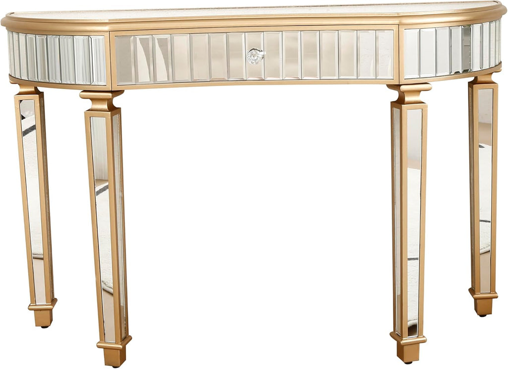 Stylish 47-Inch Mirrored Console Table with Crystal Knob - Modern Glam Entryway Table for Living Room and Hallway