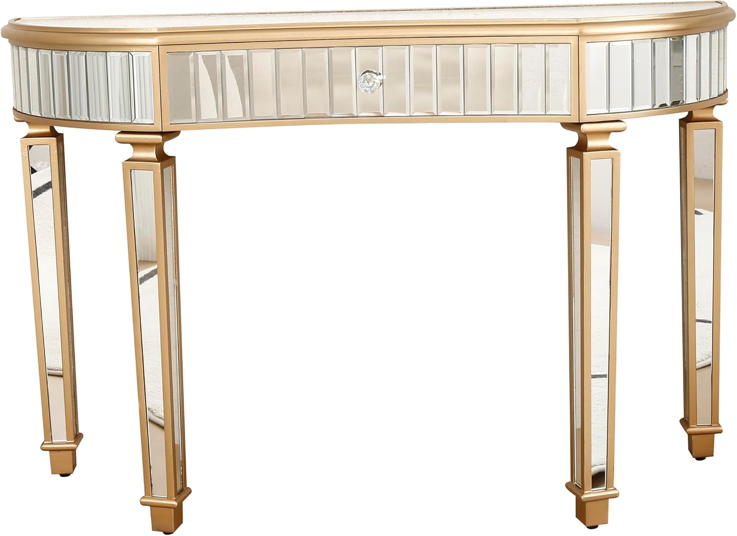 Stylish 47-Inch Mirrored Console Table with Crystal Knob - Modern Glam Entryway Table for Living Room and Hallway