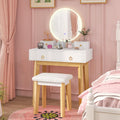Glam Up Your Space: Elegant White Makeup Vanity Desk with LED Mirror & 4 Storage Drawers - Perfect for Girls' Bedrooms!