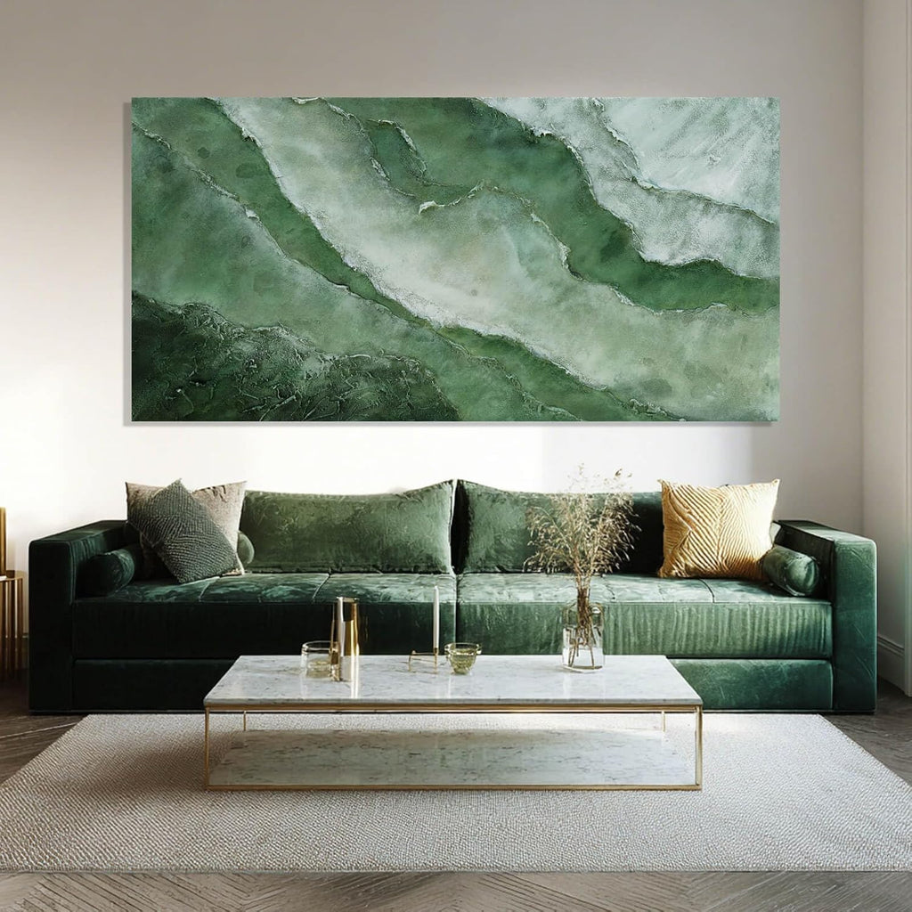 Elegant Jade Green Abstract Canvas Art - Framed Wall Decor for Bedroom and Living Room, 24" x 48"
