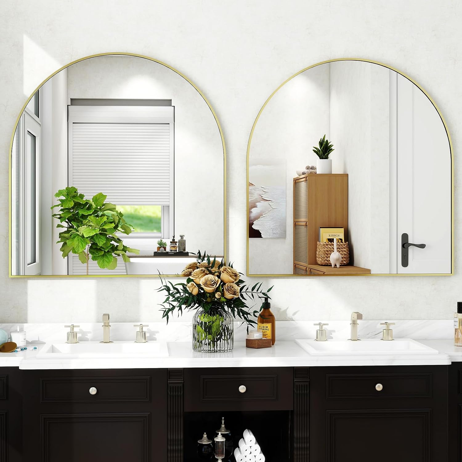Stunning 31" x 32" Arched Gold Wall Mirror - Perfect for Bathroom, Bedroom, Living Room & Entryway Decor