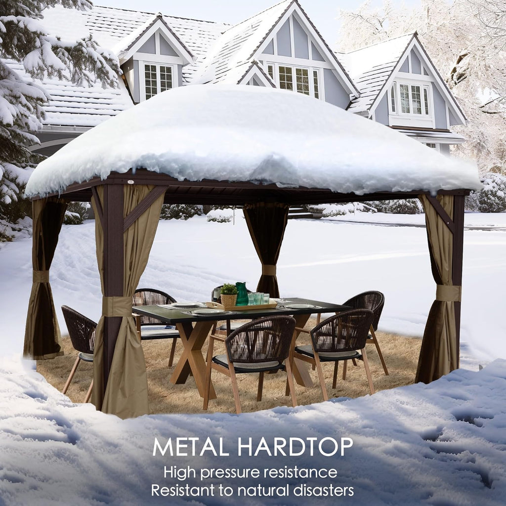 Transform Your Outdoor Space with the Alexander 10' x 12' Hardtop Gazebo - Durable Aluminum Frame & Galvanized Steel Roof with Curtains and Netting