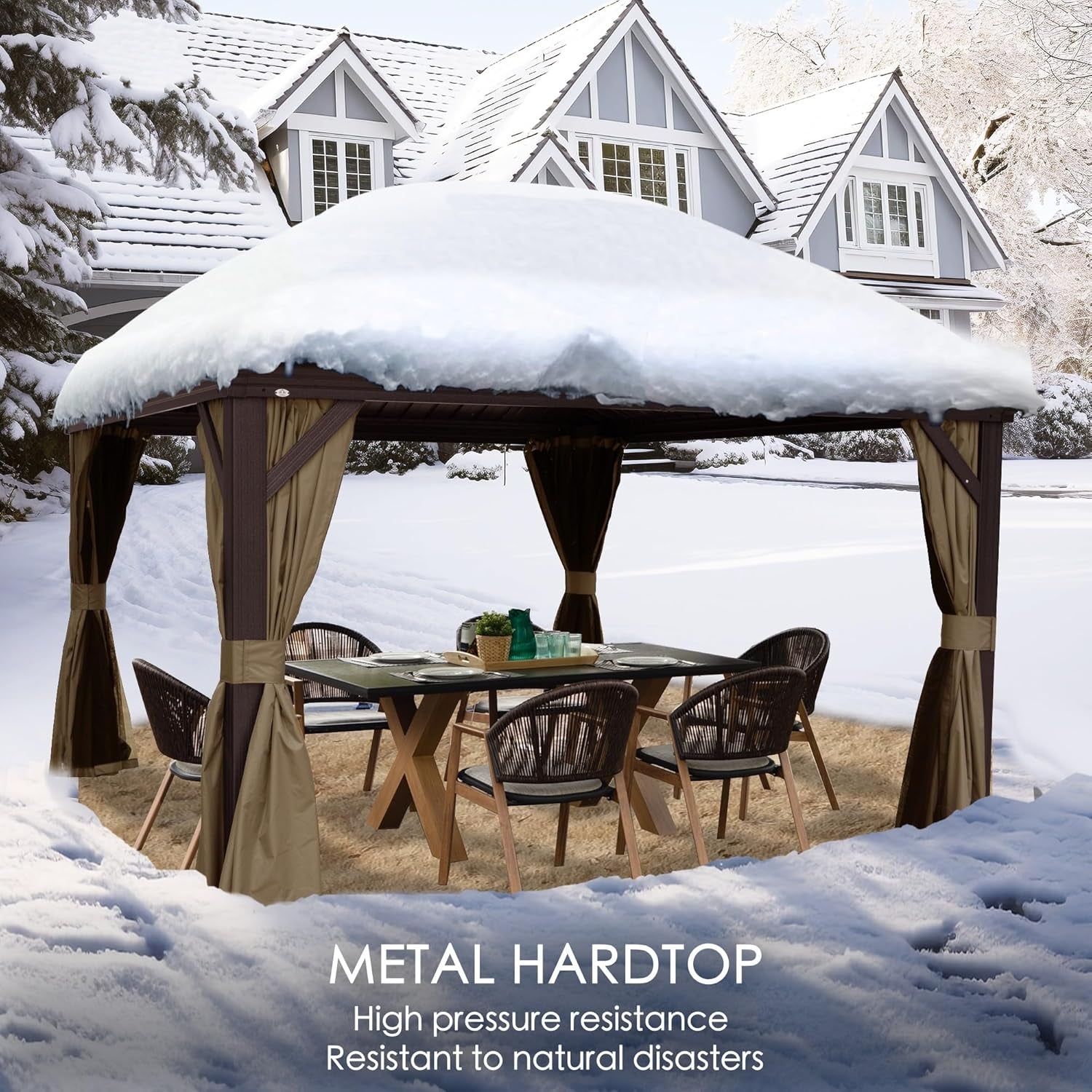 Transform Your Outdoor Space with the Alexander 10' x 12' Hardtop Gazebo - Durable Aluminum Frame & Galvanized Steel Roof with Curtains and Netting