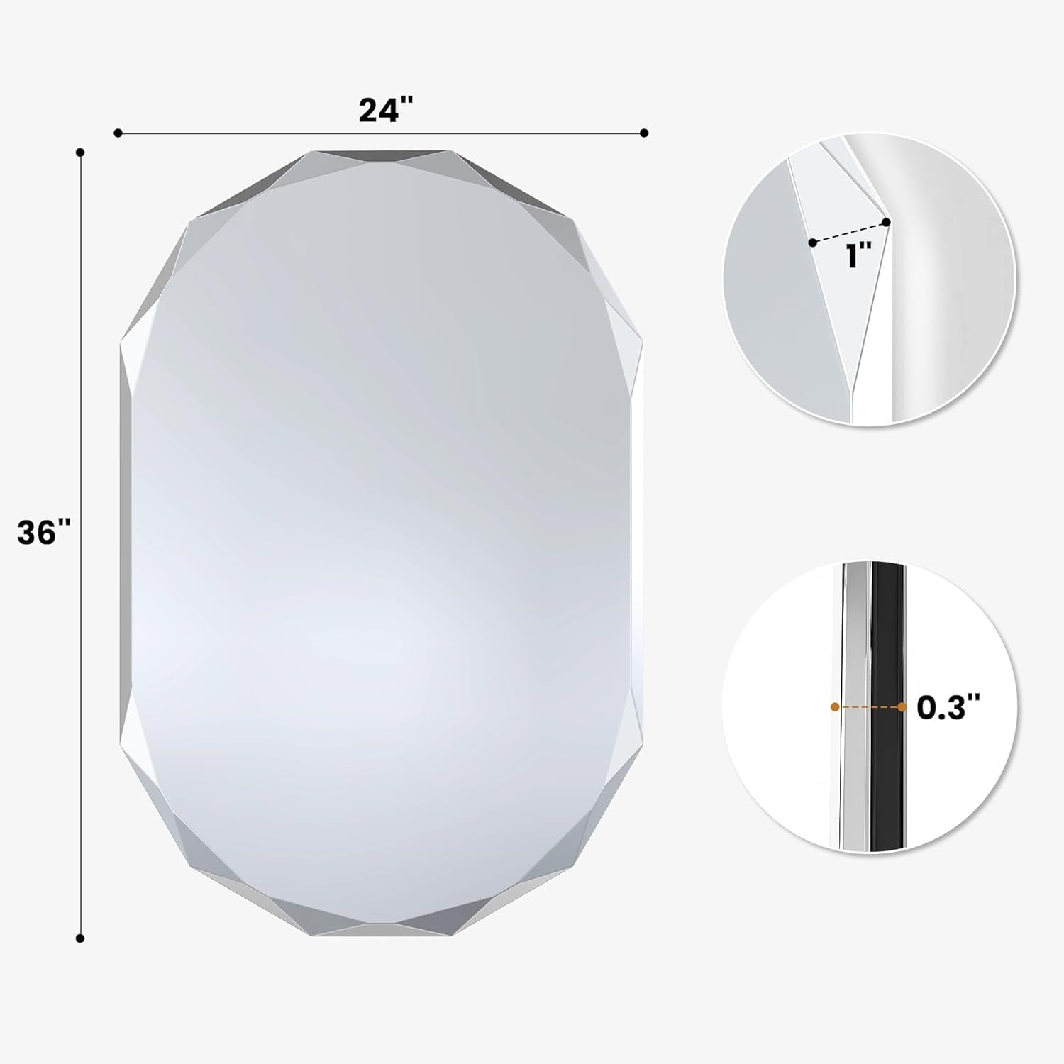 Elevate Your Space with the 36"x24" Frameless Oval Bathroom Mirror - Diamond-Beveled Elegance for Any Room