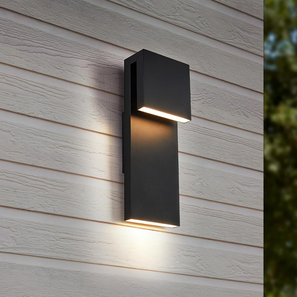 Sleek Modern LED Wall Lights - 2 Pack Waterproof Outdoor/Indoor Fixtures, 17W Warm White Illumination in Textured Black Finish for Your Entryway, Garage, and Patio