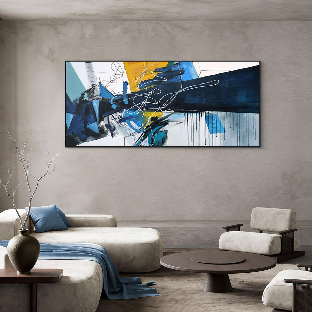 Transform Your Space with Our Extra Large Blue Abstract Framed Canvas Wall Art - Perfect for Living Rooms, Bedrooms, and More (70x31 Inches)