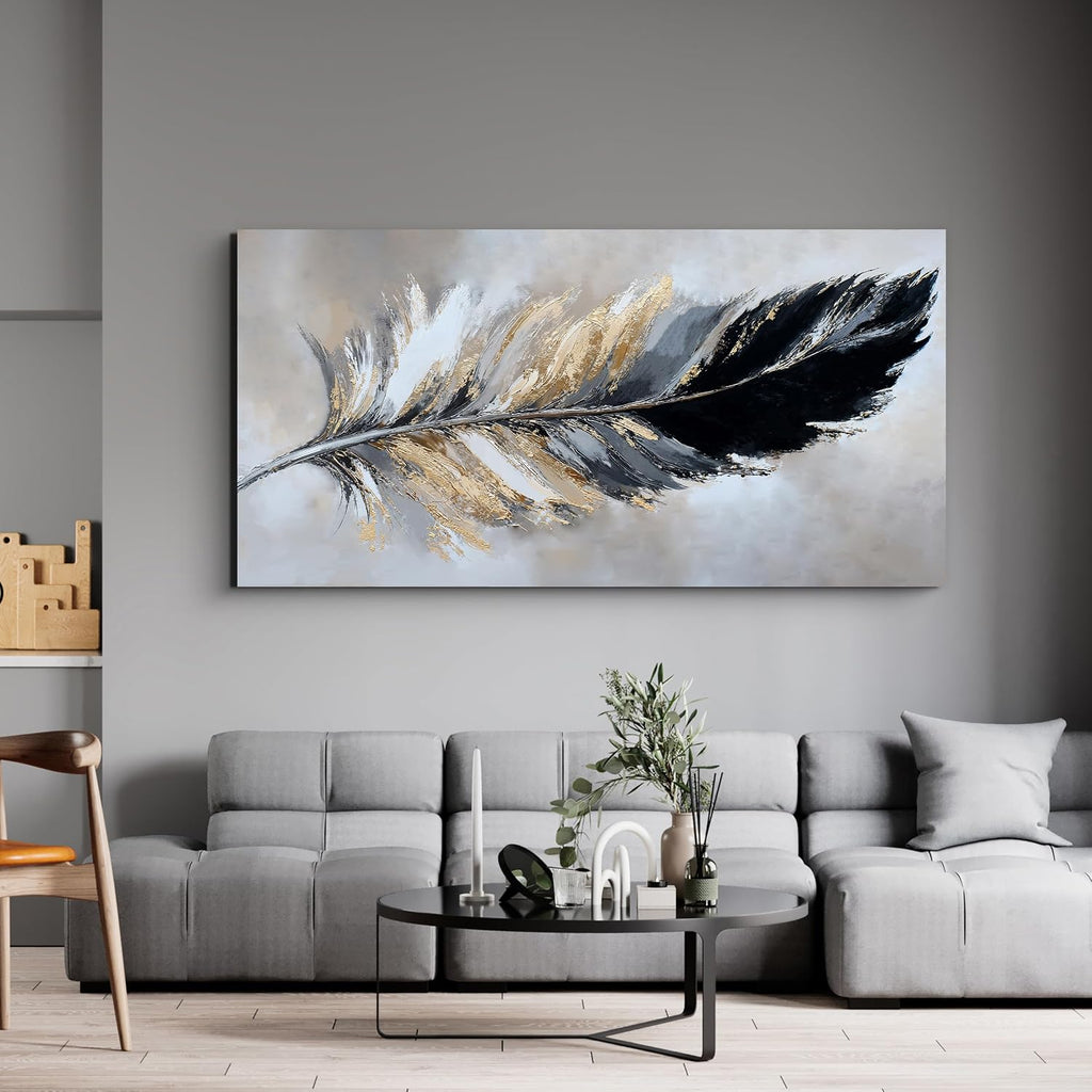Transform Your Space with Modern Grey and Gold Abstract Canvas Wall Art - Perfect for Living Room, Bedroom, and Dining Room Decor - 24" x 48" Ready to Hang Artwork