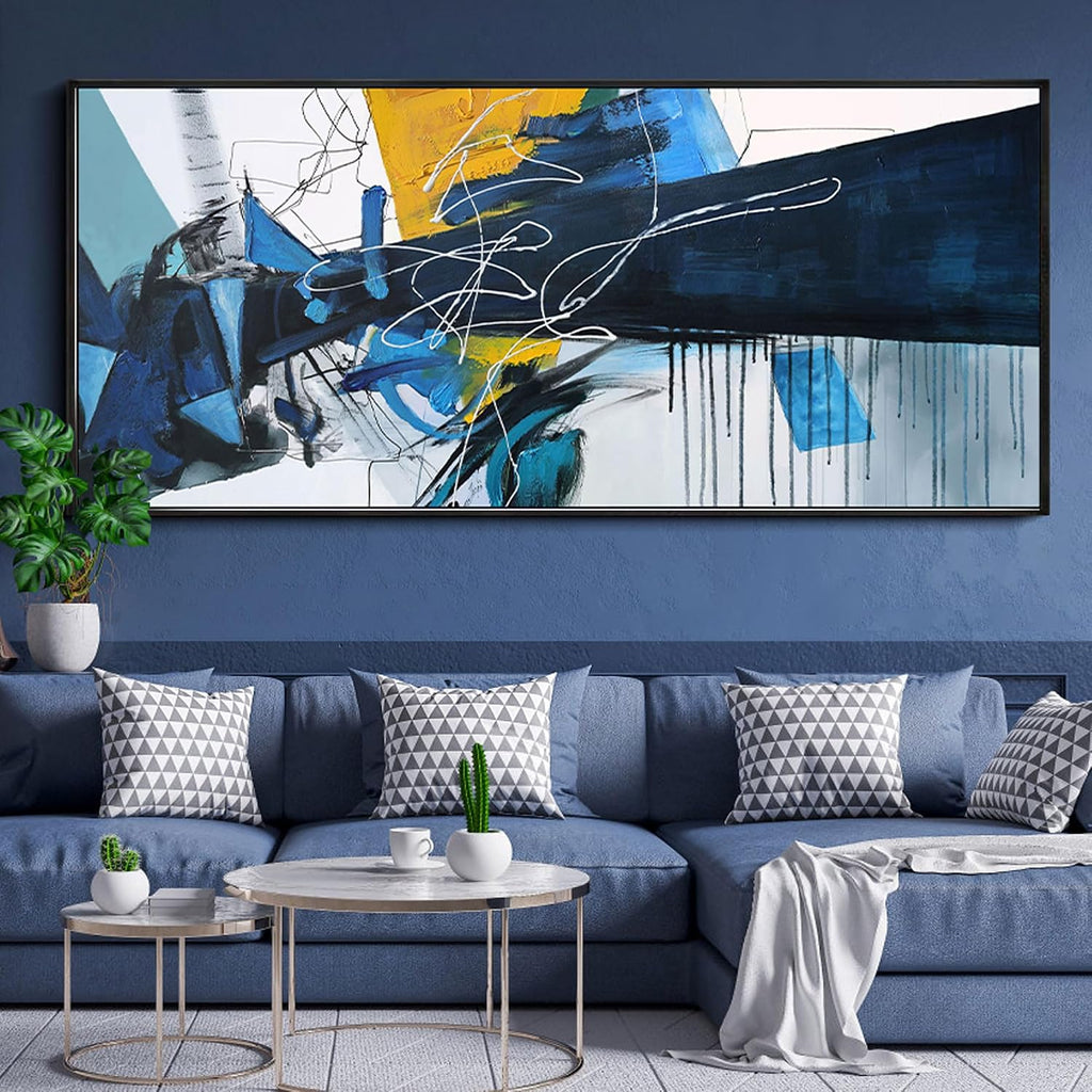 Transform Your Space with Our Extra Large Blue Abstract Framed Canvas Wall Art - Perfect for Living Rooms, Bedrooms, and More (70x31 Inches)