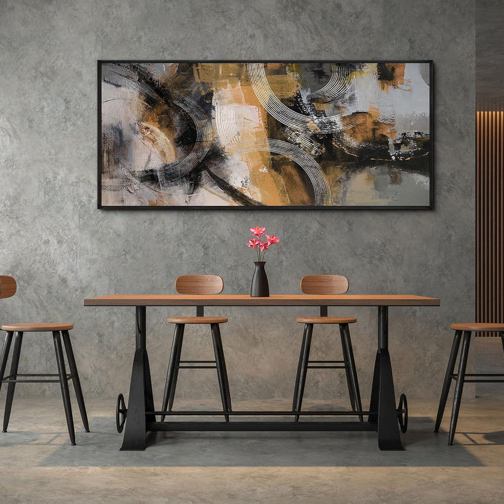 Transform Your Space with Our Stunning Large Abstract Canvas Wall Art - 70x31 Inches in Vibrant Orange, Gray, and Yellow