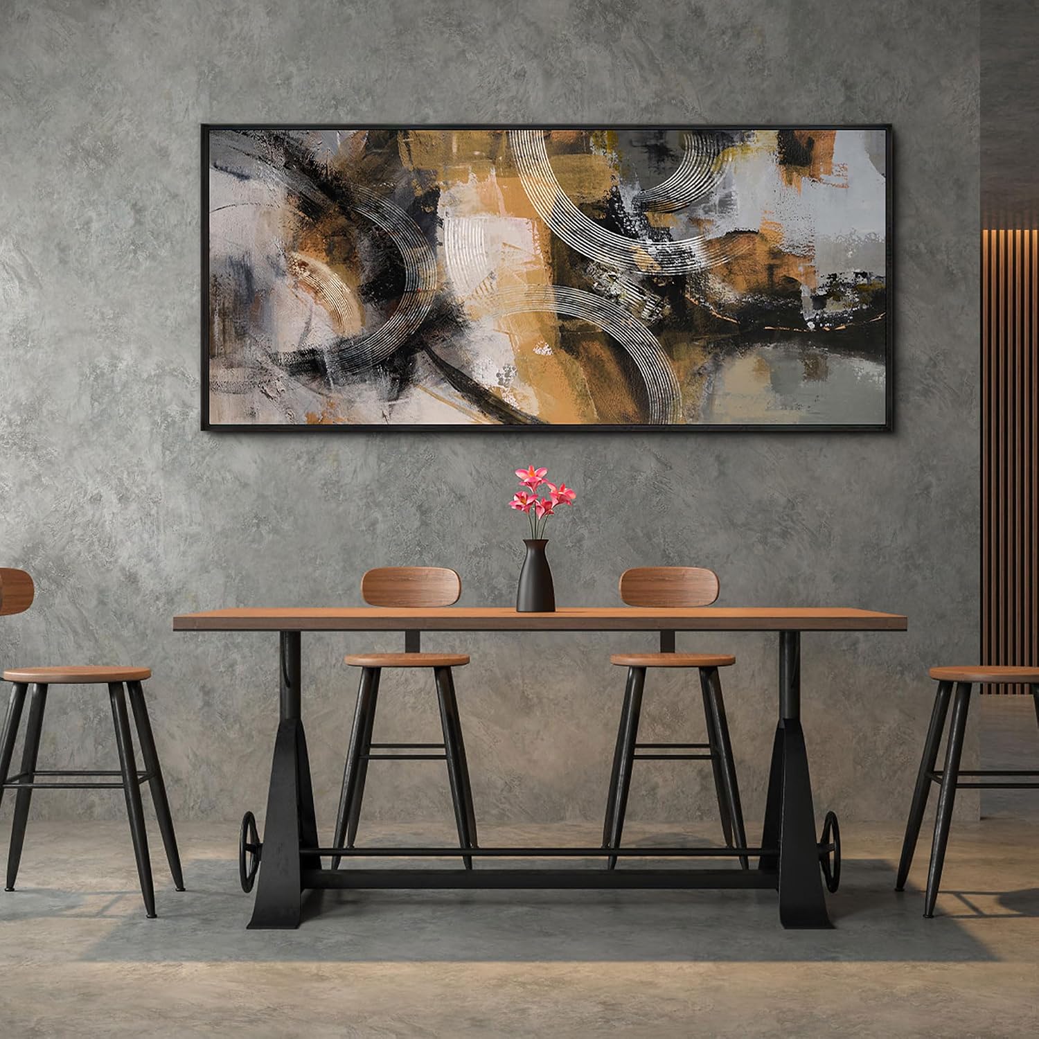 Transform Your Space with Our Stunning Large Abstract Canvas Wall Art - 70x31 Inches in Vibrant Orange, Gray, and Yellow