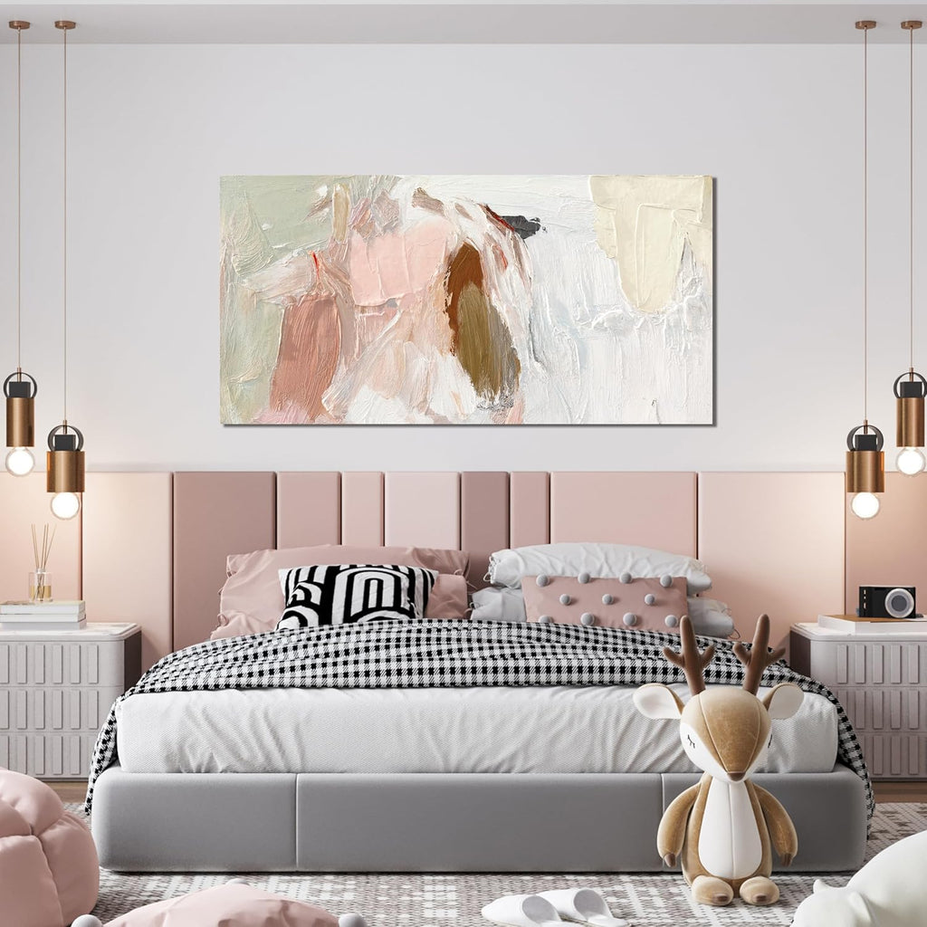 Stunning Pink and White Abstract Canvas Wall Art for Living Room - Perfect Wall Decor for Bedroom, Office, Kitchen and More - 20" x 40"