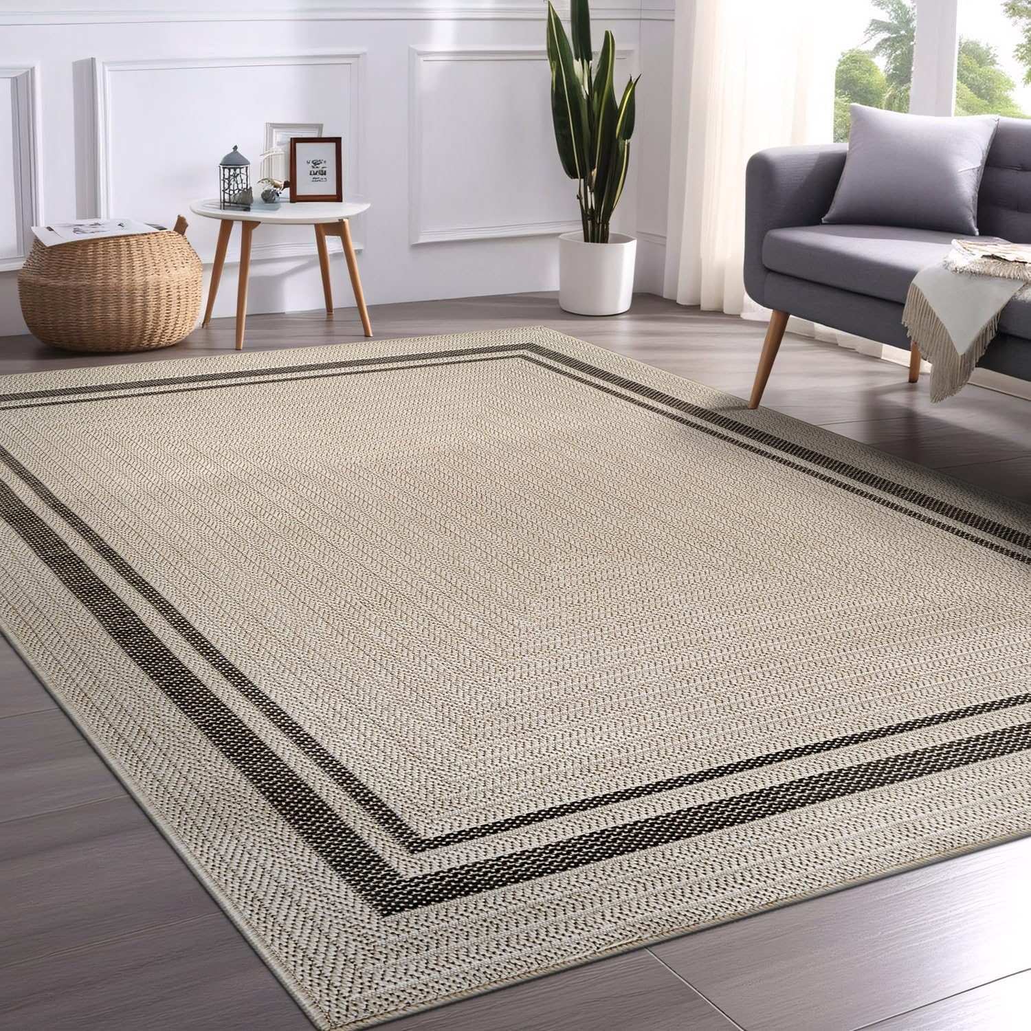 Stylish Easy Jute Bordered Rug 8' x 10' - Durable, Washable Indoor/Outdoor Area Rug for Living Room, Dining Room, Patio & Office - Stain Resistant & Non-Shedding