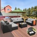 Luxurious 7-Piece Modern Patio Furniture Set with Stylish Light Grey Cushions and Convenient Storage Table