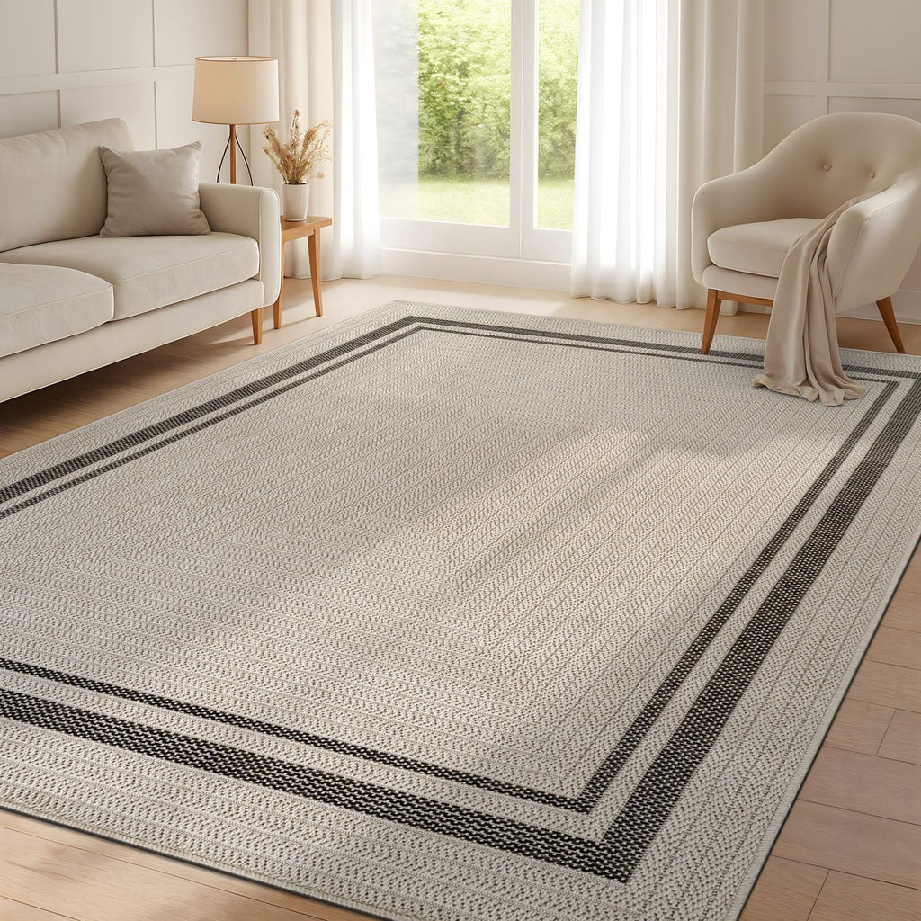 Stylish Easy Jute Bordered Rug 8' x 10' - Durable, Washable Indoor/Outdoor Area Rug for Living Room, Dining Room, Patio & Office - Stain Resistant & Non-Shedding