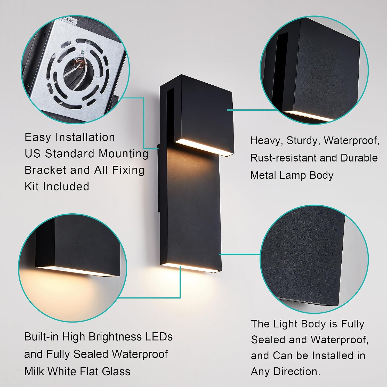 Sleek Modern LED Wall Lights - 2 Pack Waterproof Outdoor/Indoor Fixtures, 17W Warm White Illumination in Textured Black Finish for Your Entryway, Garage, and Patio