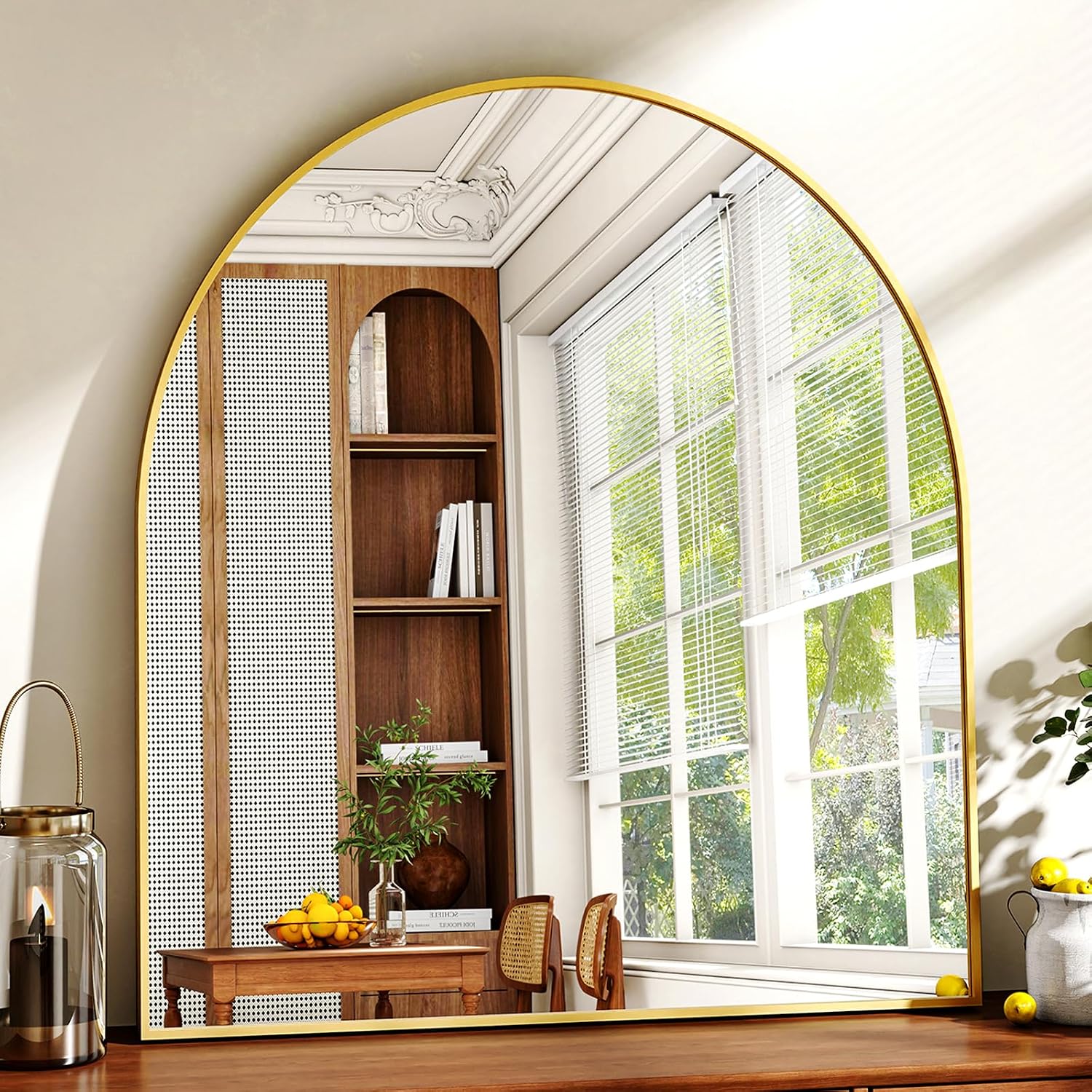 Stunning 31" x 32" Arched Gold Wall Mirror - Perfect for Bathroom, Bedroom, Living Room & Entryway Decor
