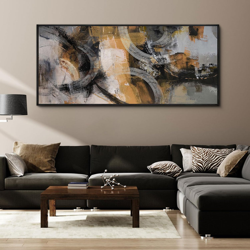 Transform Your Space with Our Stunning Large Abstract Canvas Wall Art - 70x31 Inches in Vibrant Orange, Gray, and Yellow