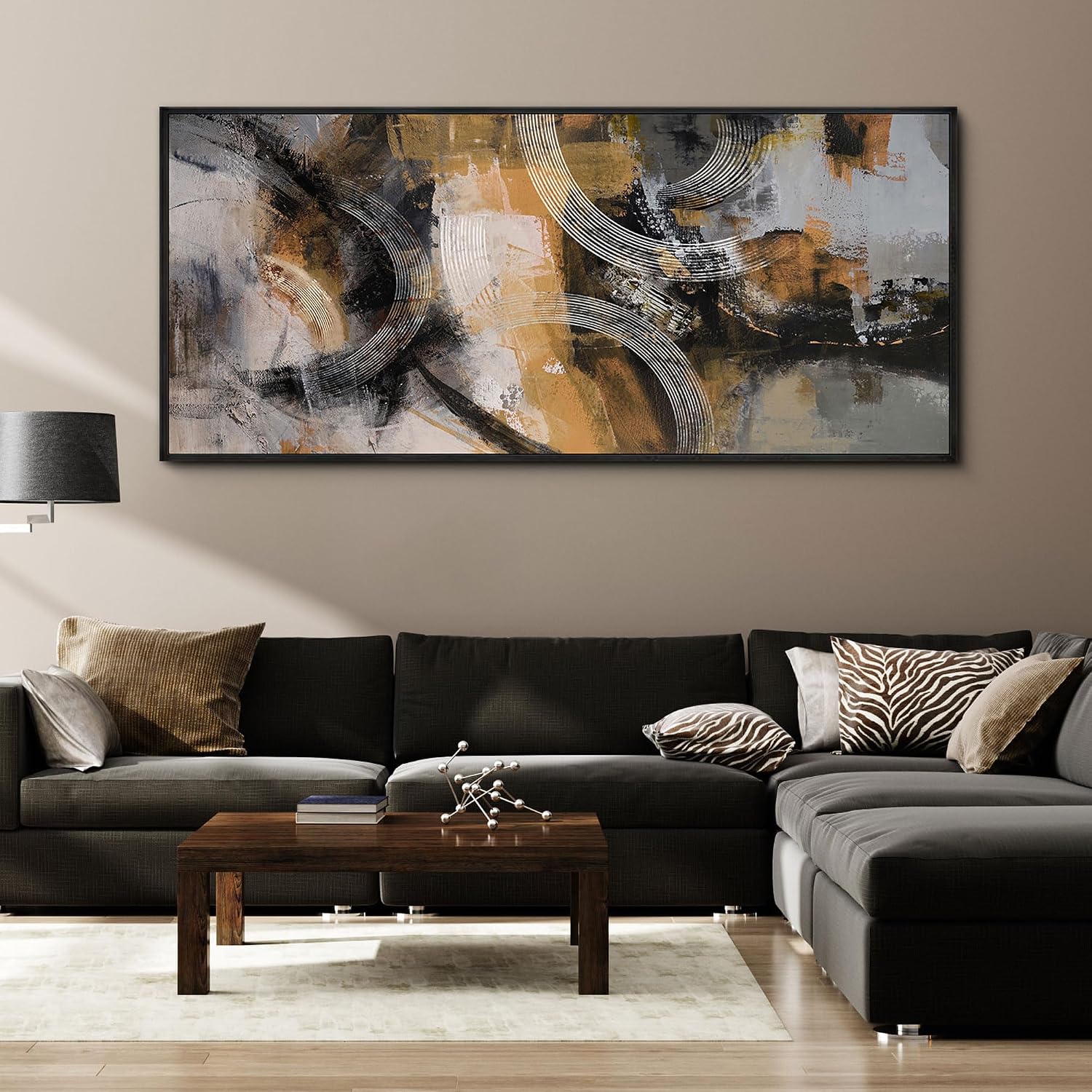Transform Your Space with Our Stunning Large Abstract Canvas Wall Art - 70x31 Inches in Vibrant Orange, Gray, and Yellow