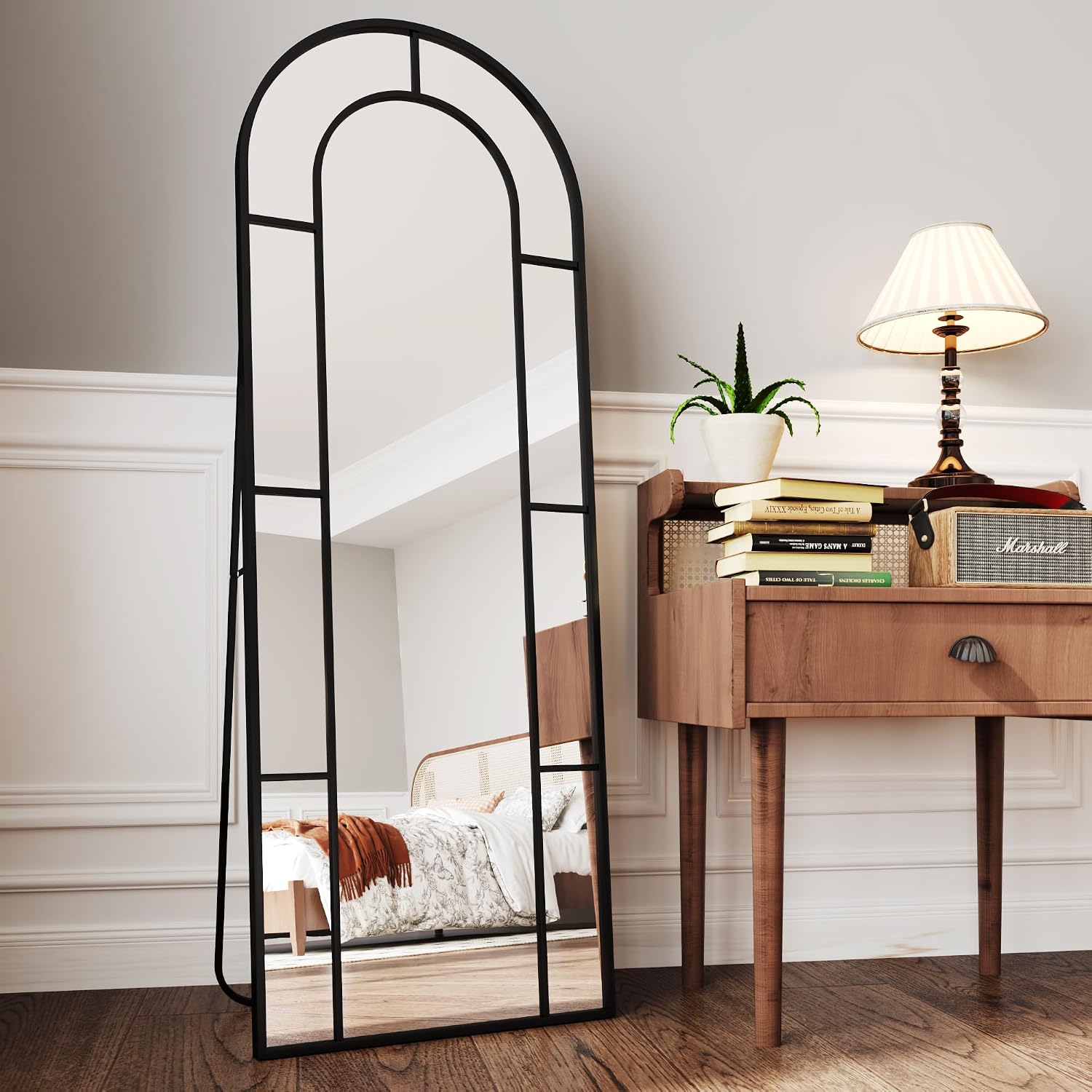 Stunning Full-Length Arched Mirror - 21" x 58" Black Window Design for Elegant Home Decor