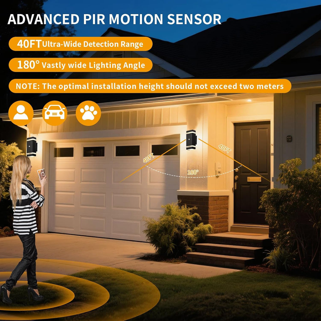Illuminate Your Outdoors with Motion Sensor Aluminum Wall Lights - Stylish Up & Down Fixture for Garages, Porches, and Doorways