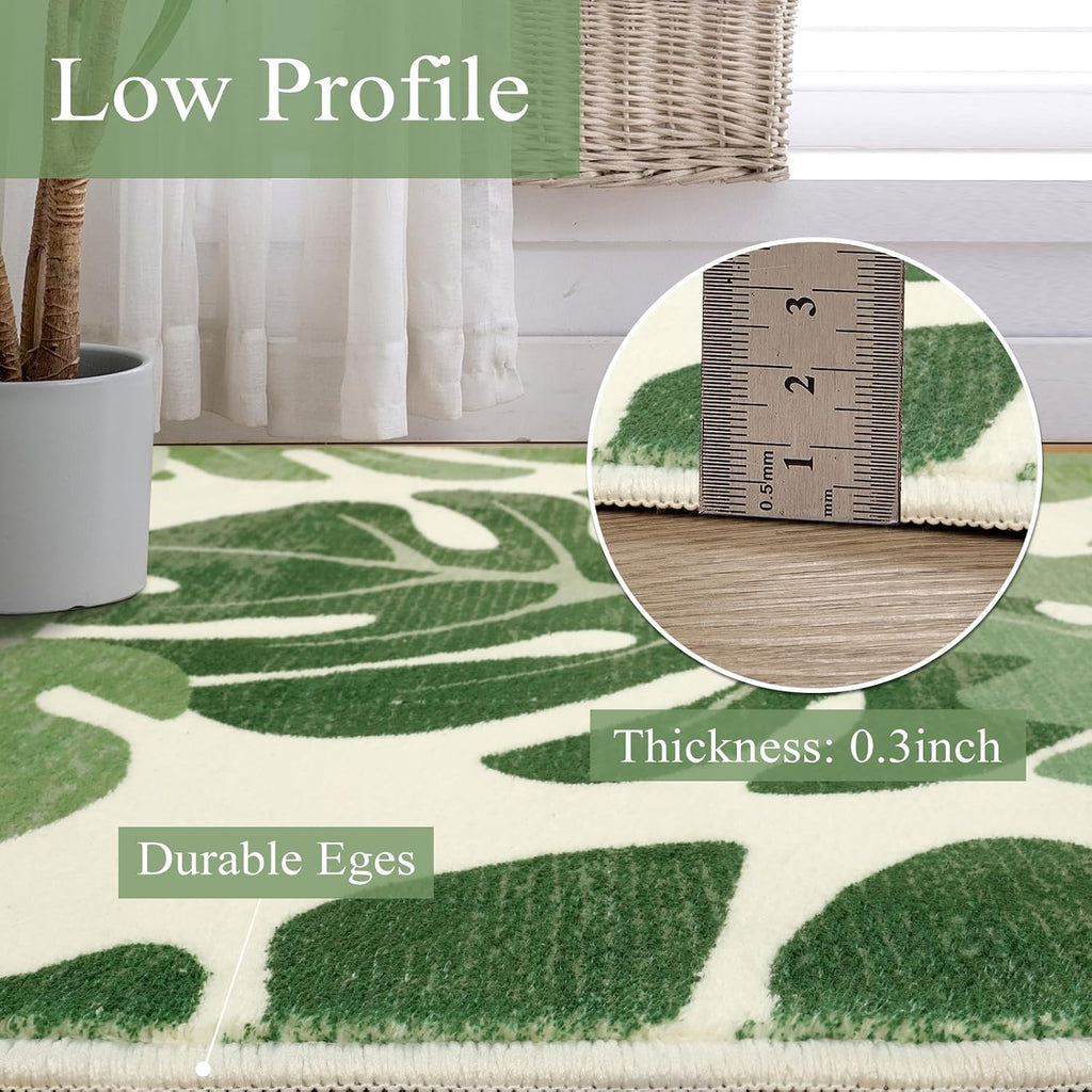 Transform Your Space with the Leaf Indoor Outdoor Area Rug – 5x7 Green Washable Accent for Living Room, Patio, and Dining Room