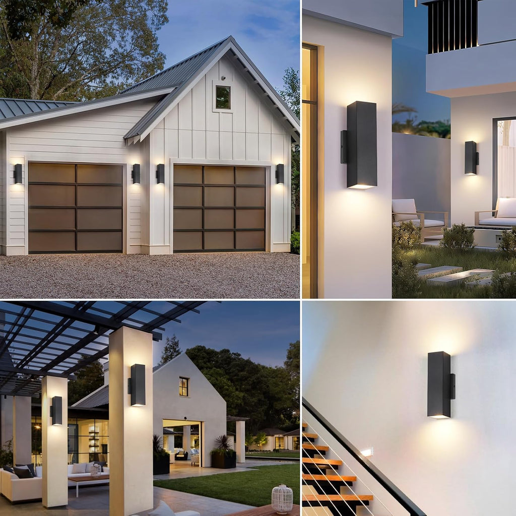 Illuminate Your Outdoors with the Stylish 4-Pack LED Up and Down Wall Sconces – Modern Black Porch Lights for Every Space