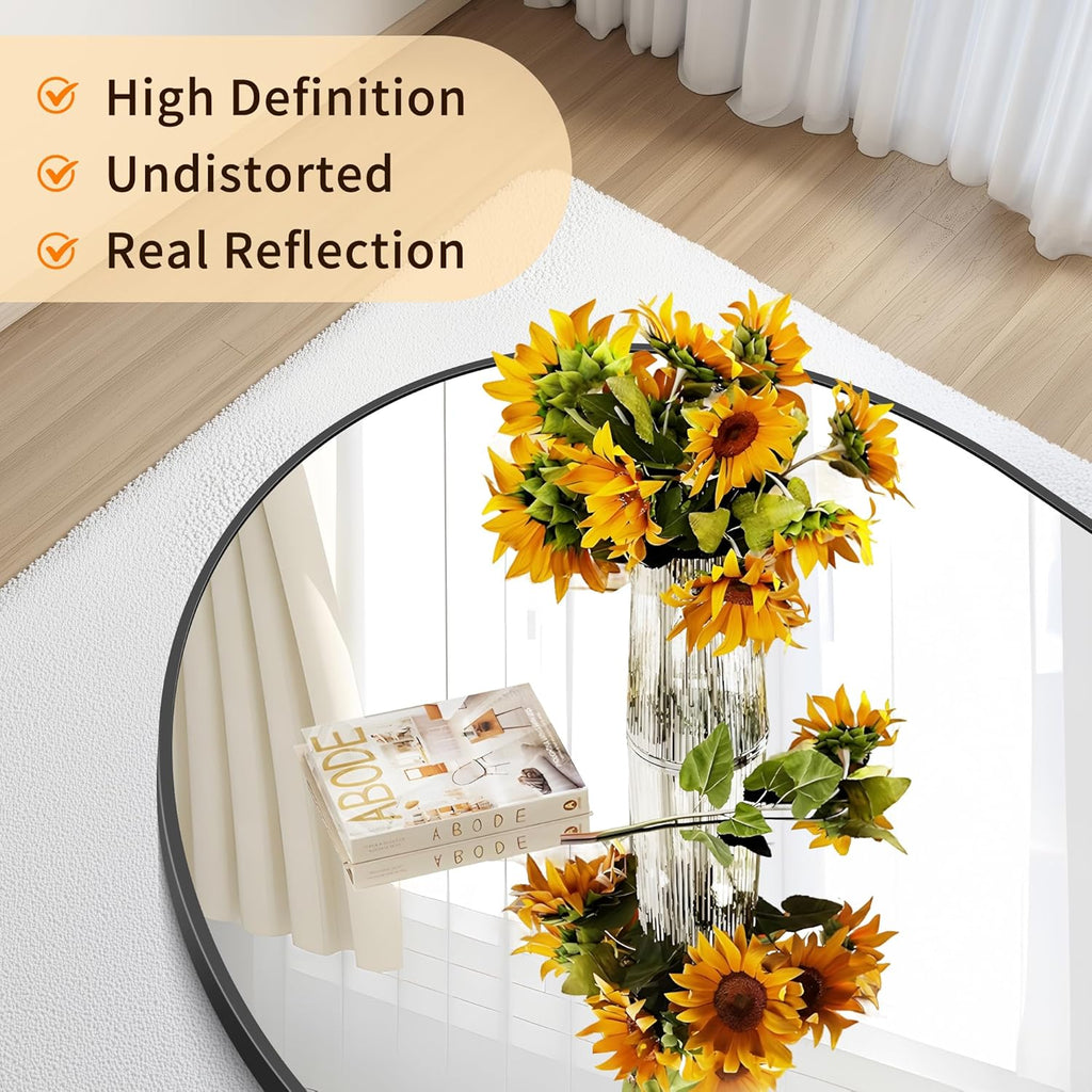 Sleek Black Oval Wall Mirror - 24" x 60" Modern Metal Frame for Bathroom, Bedroom, and Entryway
