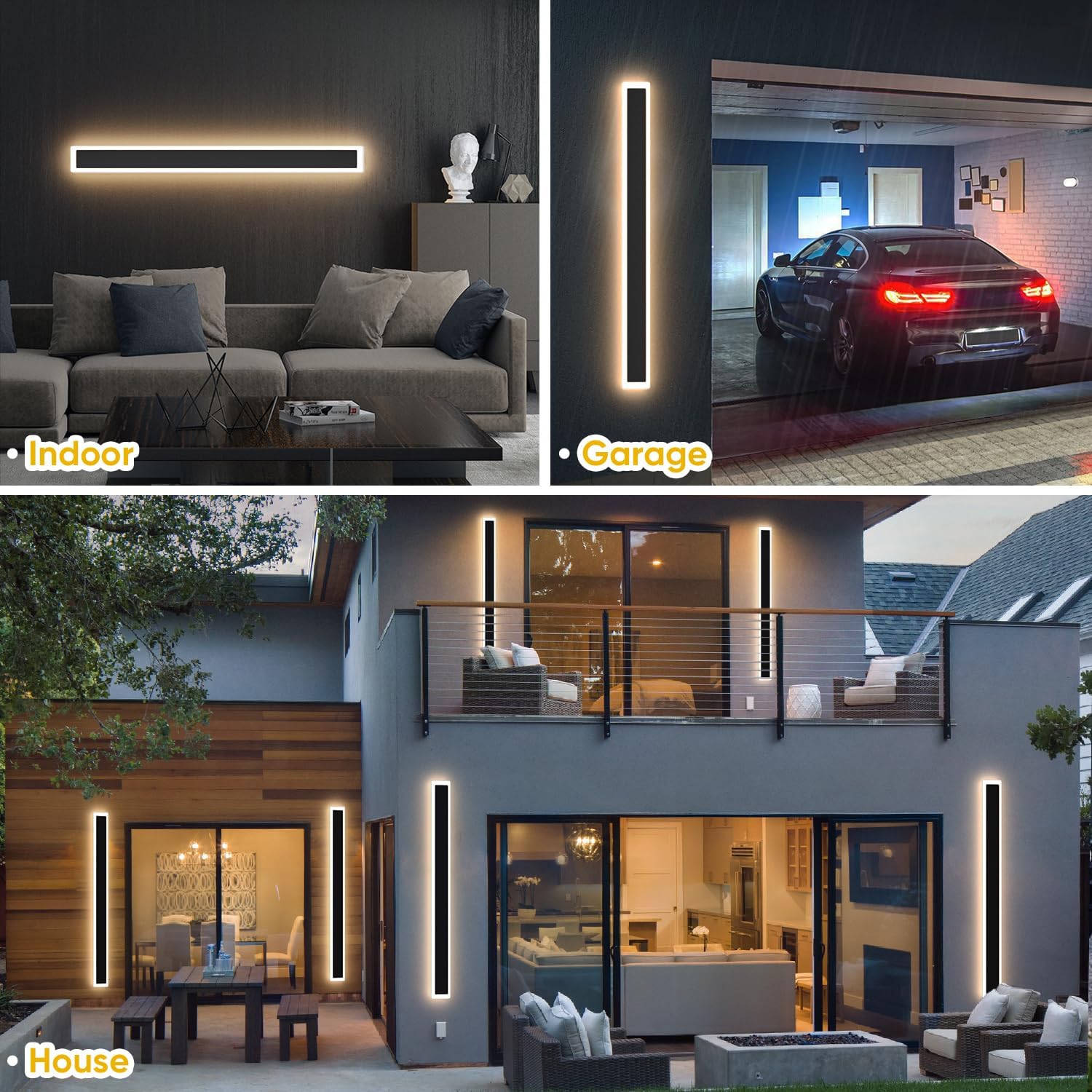 Illuminate Your Outdoors with the Modern 59" LED Wall Light in Black - Energy Efficient, Waterproof & Stylish for Patios, Porches, and More!