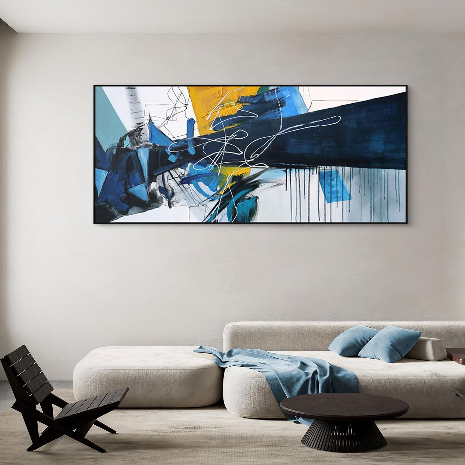 Transform Your Space with Our Extra Large Blue Abstract Framed Canvas Wall Art - Perfect for Living Rooms, Bedrooms, and More (70x31 Inches)