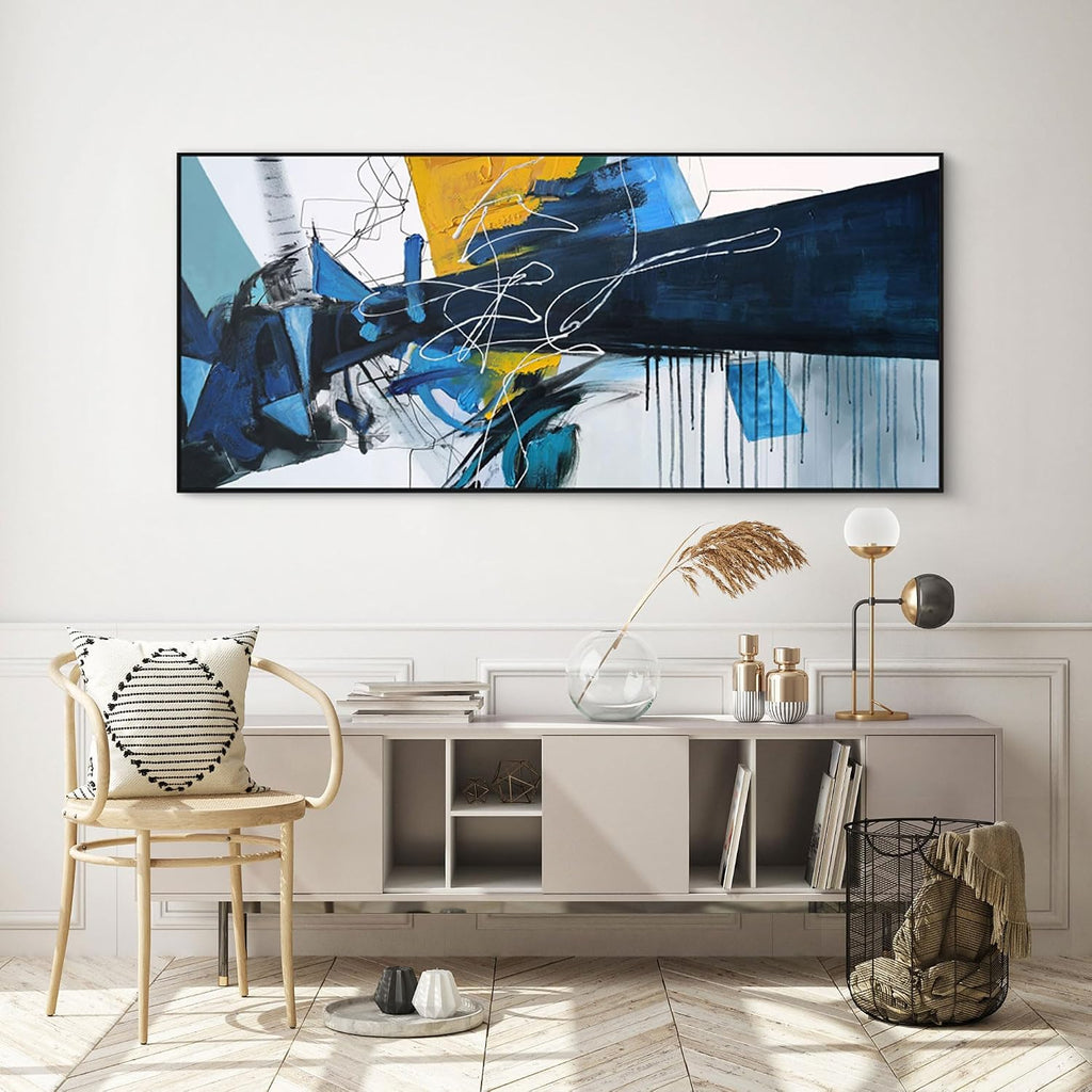 Transform Your Space with Our Extra Large Blue Abstract Framed Canvas Wall Art - Perfect for Living Rooms, Bedrooms, and More (70x31 Inches)