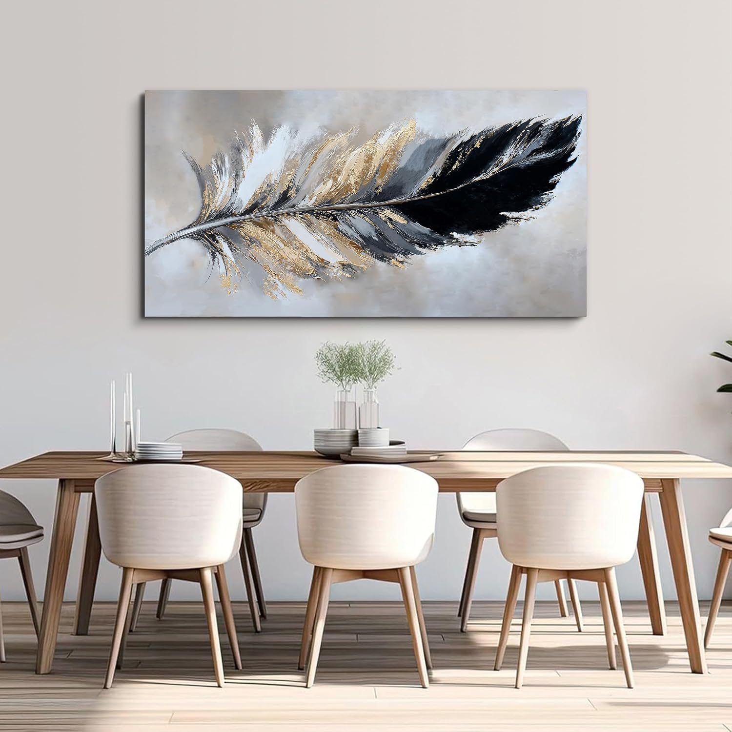 Transform Your Space with Modern Grey and Gold Abstract Canvas Wall Art - Perfect for Living Room, Bedroom, and Dining Room Decor - 24" x 48" Ready to Hang Artwork