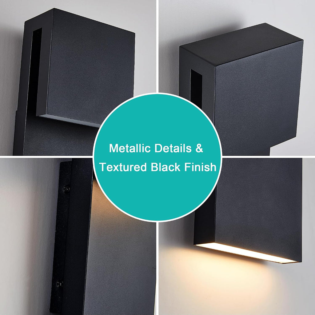 Sleek Modern LED Wall Lights - 2 Pack Waterproof Outdoor/Indoor Fixtures, 17W Warm White Illumination in Textured Black Finish for Your Entryway, Garage, and Patio