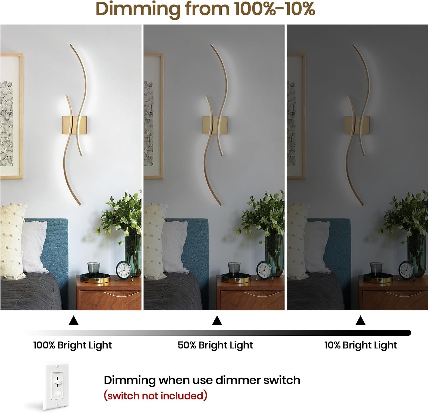 Modern Wall Sconce Set Of, 5CCT Dimmable Indoor Led Wall Sconce Lighting Set of 2, 31.5 Inch Wall Light Fixtures, Gold Led Wall Lamps for Living Room Bedroom Bathroom Hallway