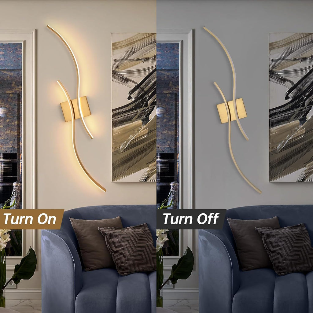 Modern Wall Sconce Set Of, 5CCT Dimmable Indoor Led Wall Sconce Lighting Set of 2, 31.5 Inch Wall Light Fixtures, Gold Led Wall Lamps for Living Room Bedroom Bathroom Hallway