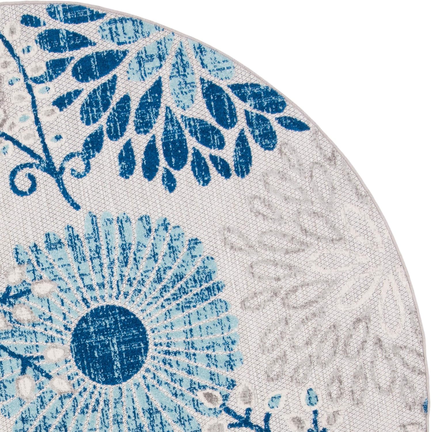 Transform Your Space with the SAFAVIEH 6'7" Round Washable Rug from the Cabana Collection - Stylish Grey & Blue Floral Design, Non-Shedding & Perfect for Indoor/Outdoor Use!