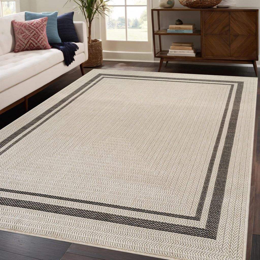 Stylish Easy Jute Bordered Rug 8' x 10' - Durable, Washable Indoor/Outdoor Area Rug for Living Room, Dining Room, Patio & Office - Stain Resistant & Non-Shedding