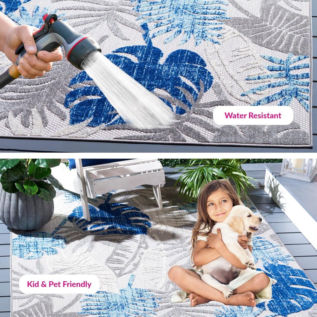 Transform Your Space with the SAFAVIEH Cabana Collection Washable Outdoor Rug - 5'3" x 7'6" in Stylish Grey & Blue - Perfect for Patios, Backyards, and More!