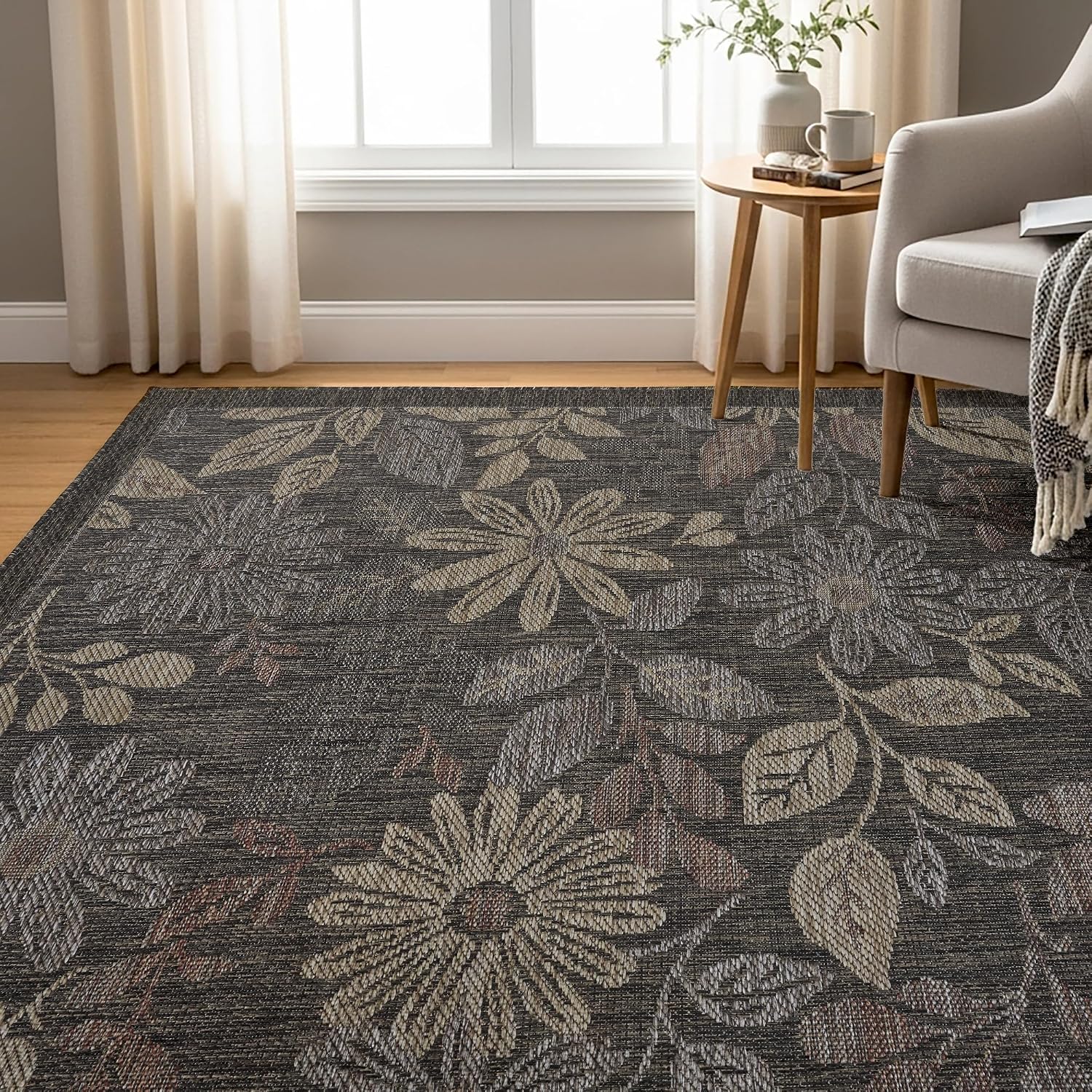 Elevate Your Space with the Thomasville Nomad Flatweave Area Rug - 5'3" x 7' Stain & UV Resistant Design for Indoor and Outdoor Use in Rich Brown