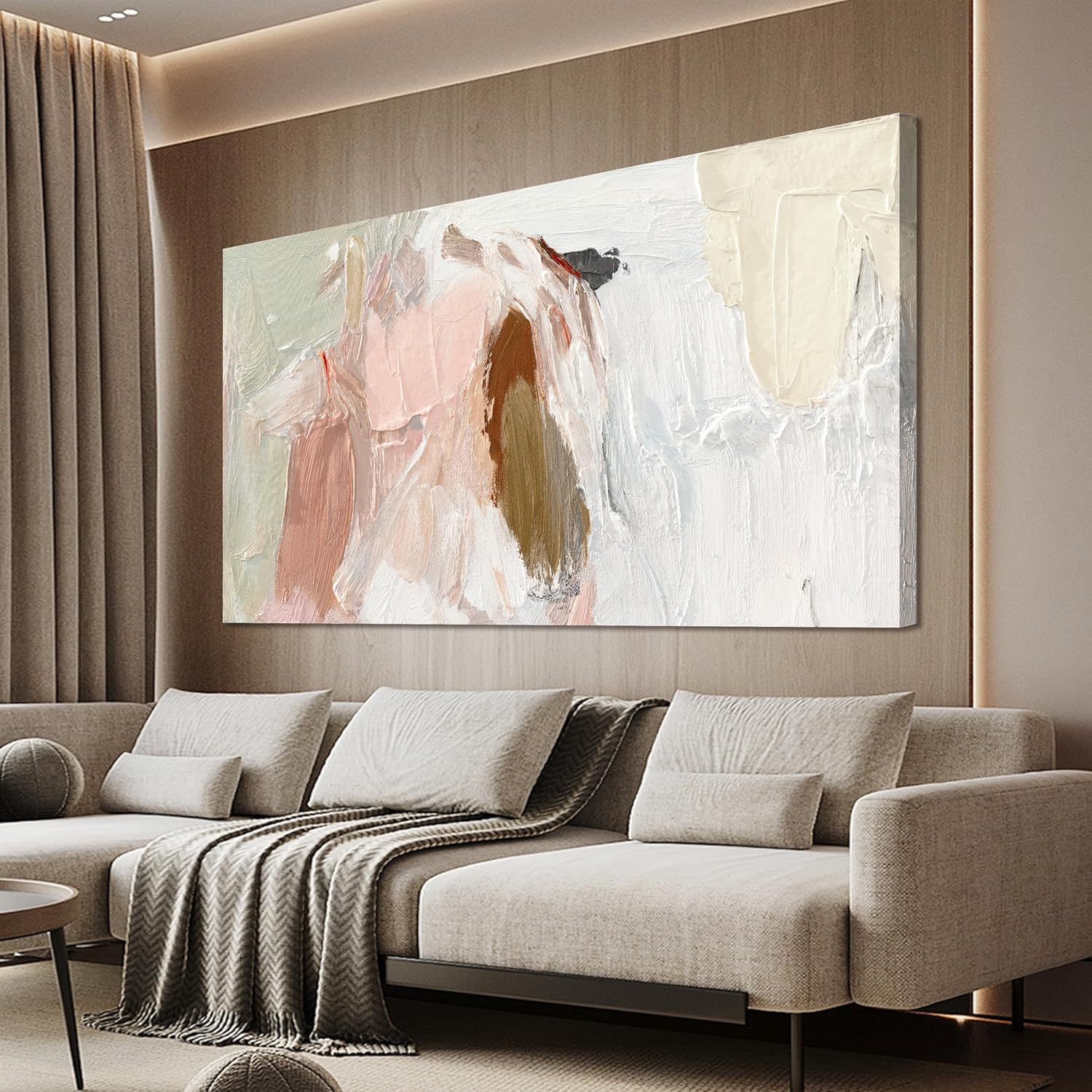 Stunning Pink and White Abstract Canvas Wall Art for Living Room - Perfect Wall Decor for Bedroom, Office, Kitchen and More - 20" x 40"