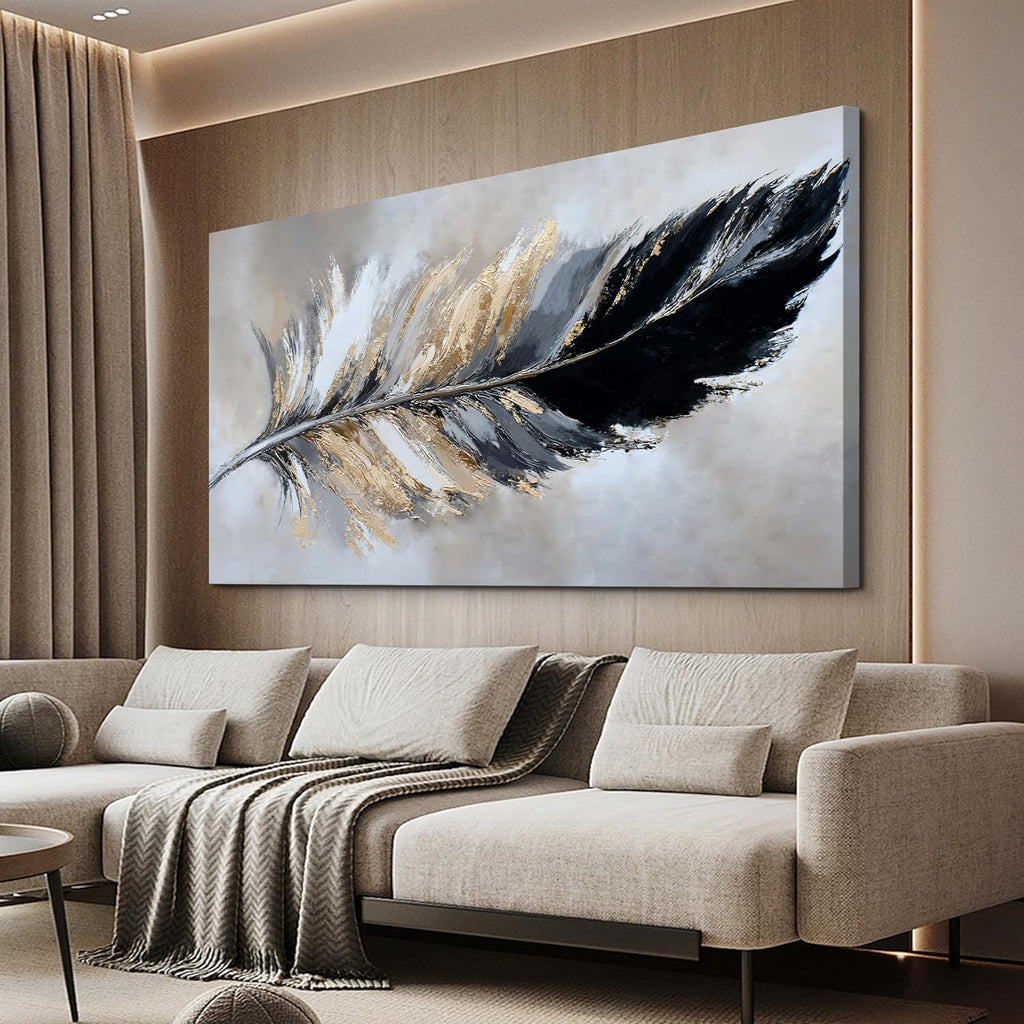 Transform Your Space with Modern Grey and Gold Abstract Canvas Wall Art - Perfect for Living Room, Bedroom, and Dining Room Decor - 24" x 48" Ready to Hang Artwork