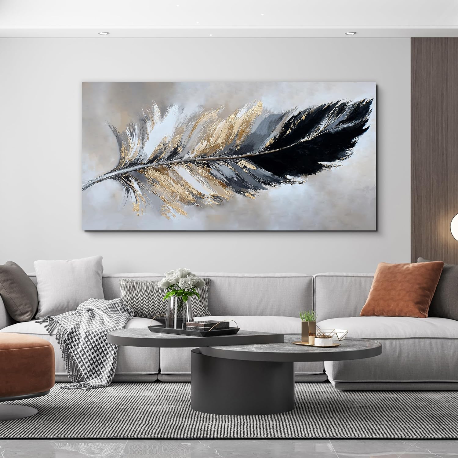 Transform Your Space with Modern Grey and Gold Abstract Canvas Wall Art - Perfect for Living Room, Bedroom, and Dining Room Decor - 24" x 48" Ready to Hang Artwork