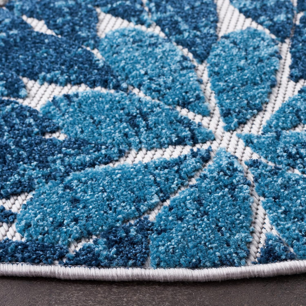 Transform Your Space with the SAFAVIEH 6'7" Round Washable Rug from the Cabana Collection - Stylish Grey & Blue Floral Design, Non-Shedding & Perfect for Indoor/Outdoor Use!