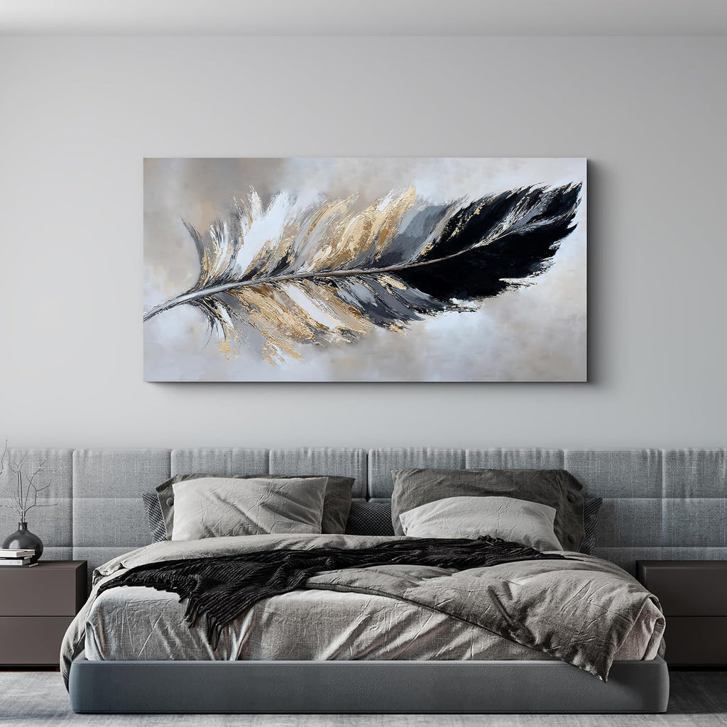 Transform Your Space with Modern Grey and Gold Abstract Canvas Wall Art - Perfect for Living Room, Bedroom, and Dining Room Decor - 24" x 48" Ready to Hang Artwork