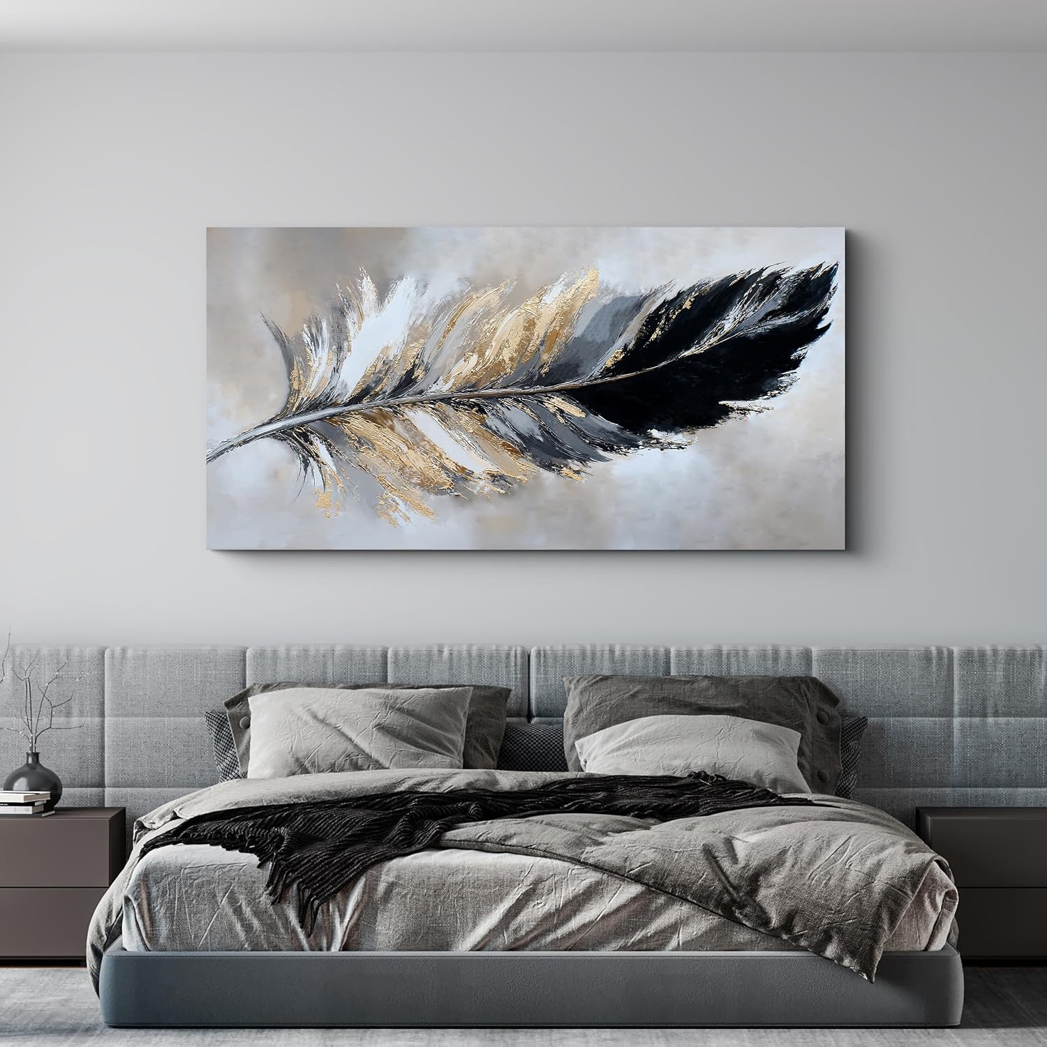 Transform Your Space with Modern Grey and Gold Abstract Canvas Wall Art - Perfect for Living Room, Bedroom, and Dining Room Decor - 24" x 48" Ready to Hang Artwork