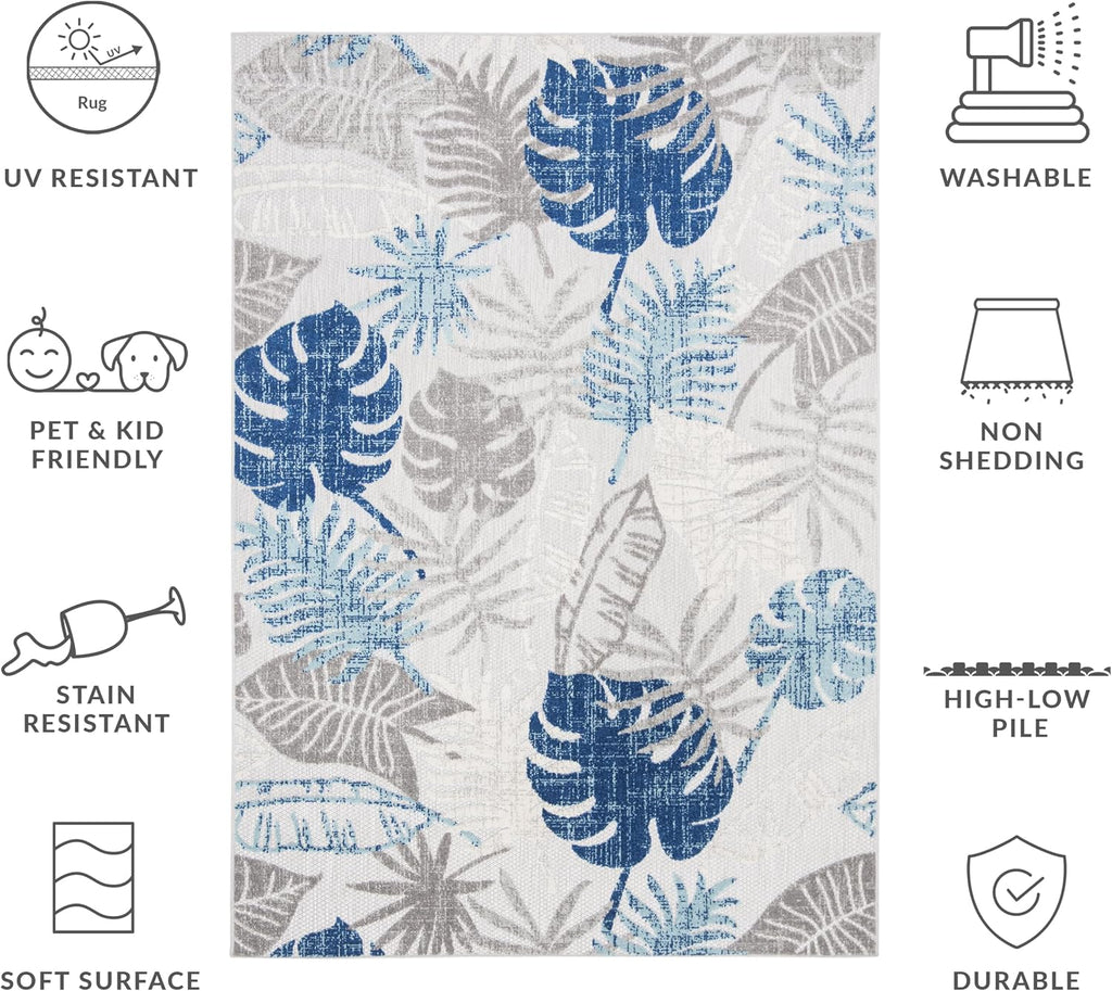 Transform Your Space with the SAFAVIEH Cabana Collection Washable Outdoor Rug - 5'3" x 7'6" in Stylish Grey & Blue - Perfect for Patios, Backyards, and More!