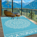 Transform Your Outdoor Space with Our 9x12 Waterproof Teal/White Boho Area Rug – Perfect for Patios, Camping, and More!
