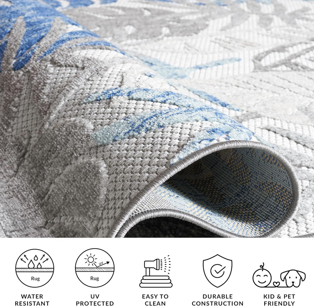 Transform Your Space with the SAFAVIEH Cabana Collection Washable Outdoor Rug - 5'3" x 7'6" in Stylish Grey & Blue - Perfect for Patios, Backyards, and More!