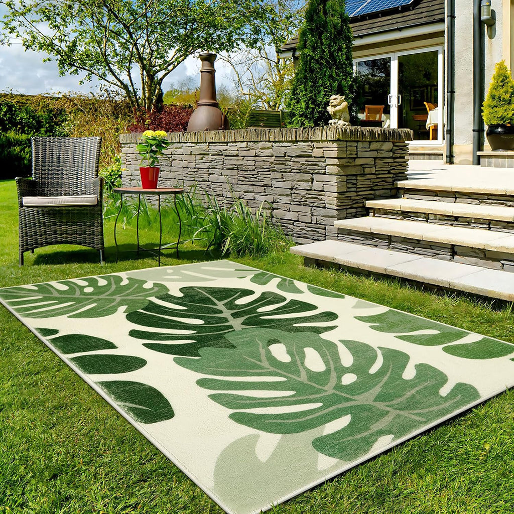 Transform Your Space with the Leaf Indoor Outdoor Area Rug – 5x7 Green Washable Accent for Living Room, Patio, and Dining Room